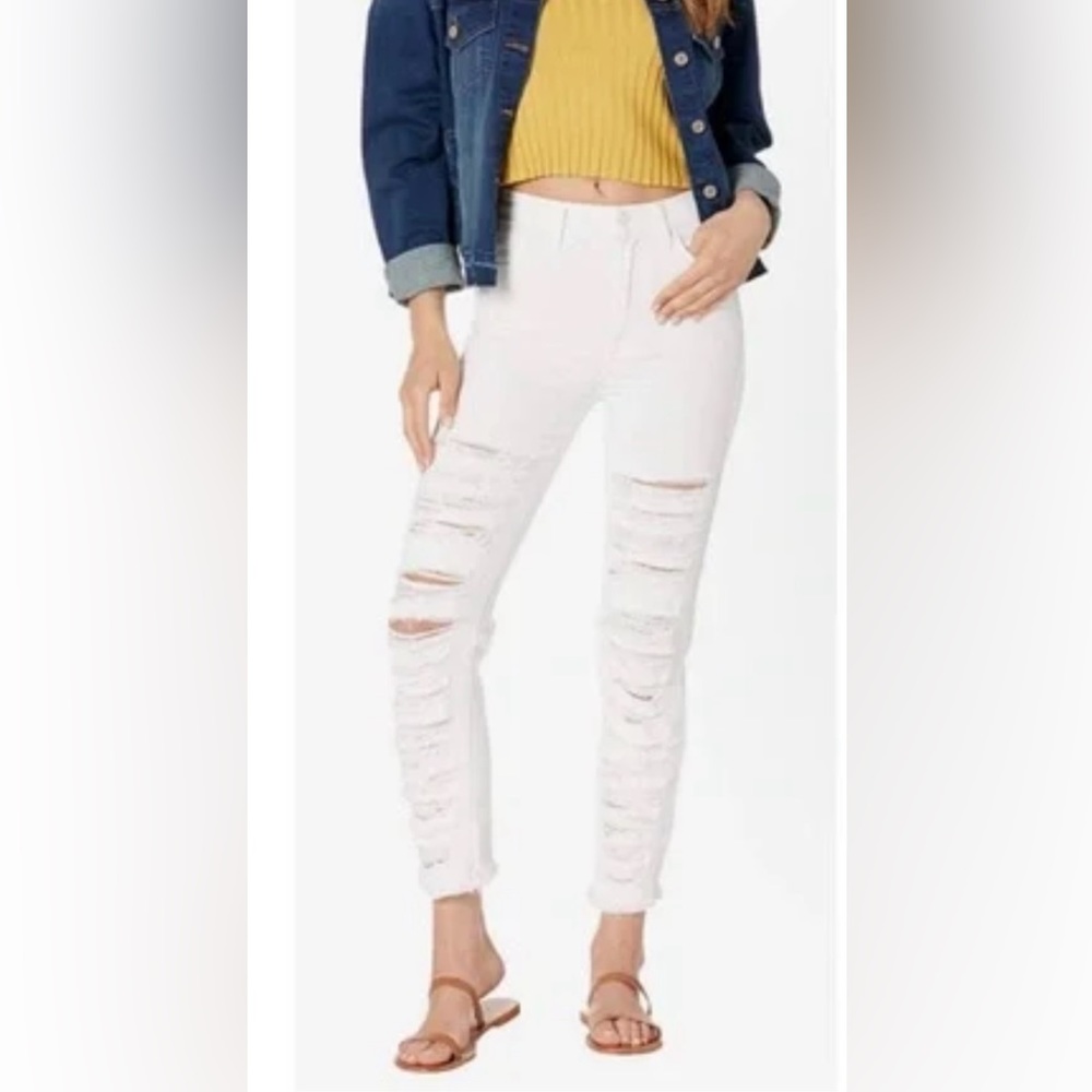 7 For All Mankind High-Rise White Distressed Cropped Straight Jeans